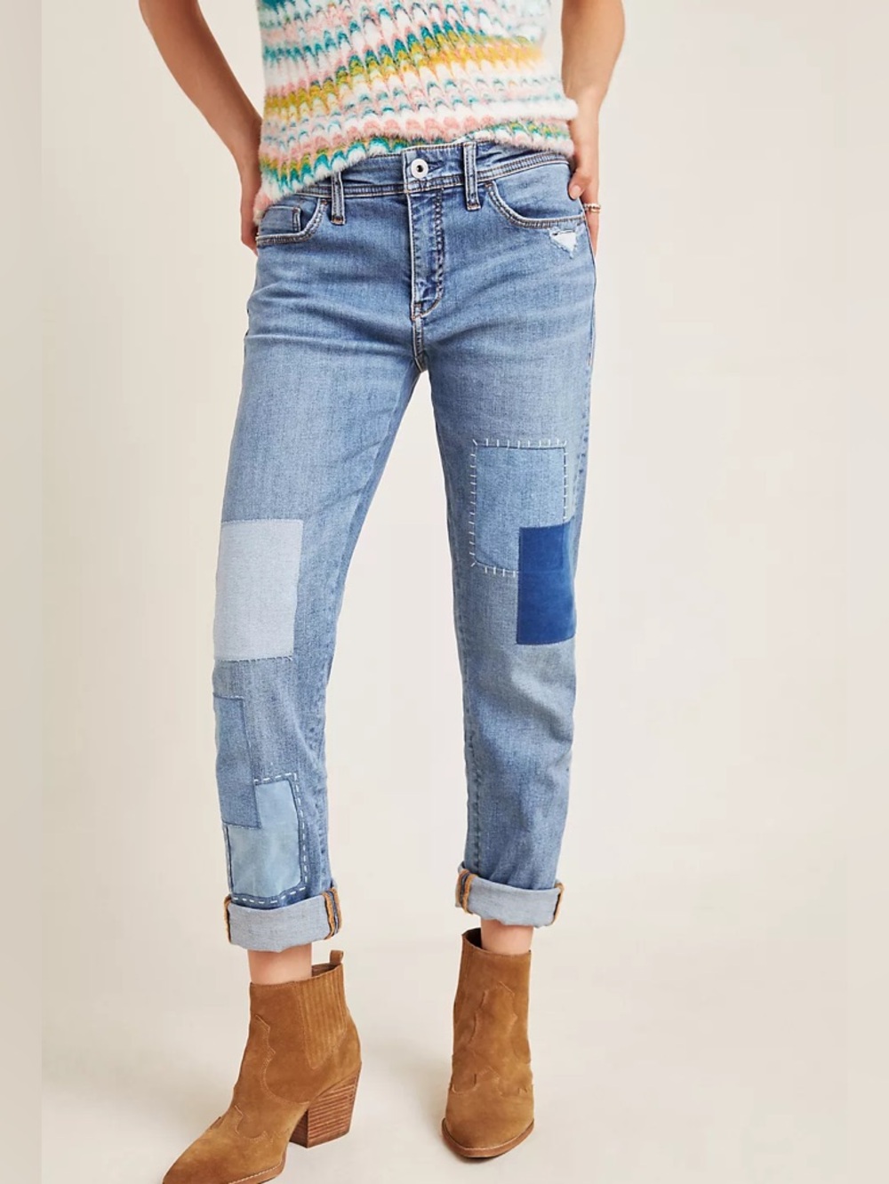 Anthropologie Pilcro Patchwork Slim Boyfriend Jeans Size 31